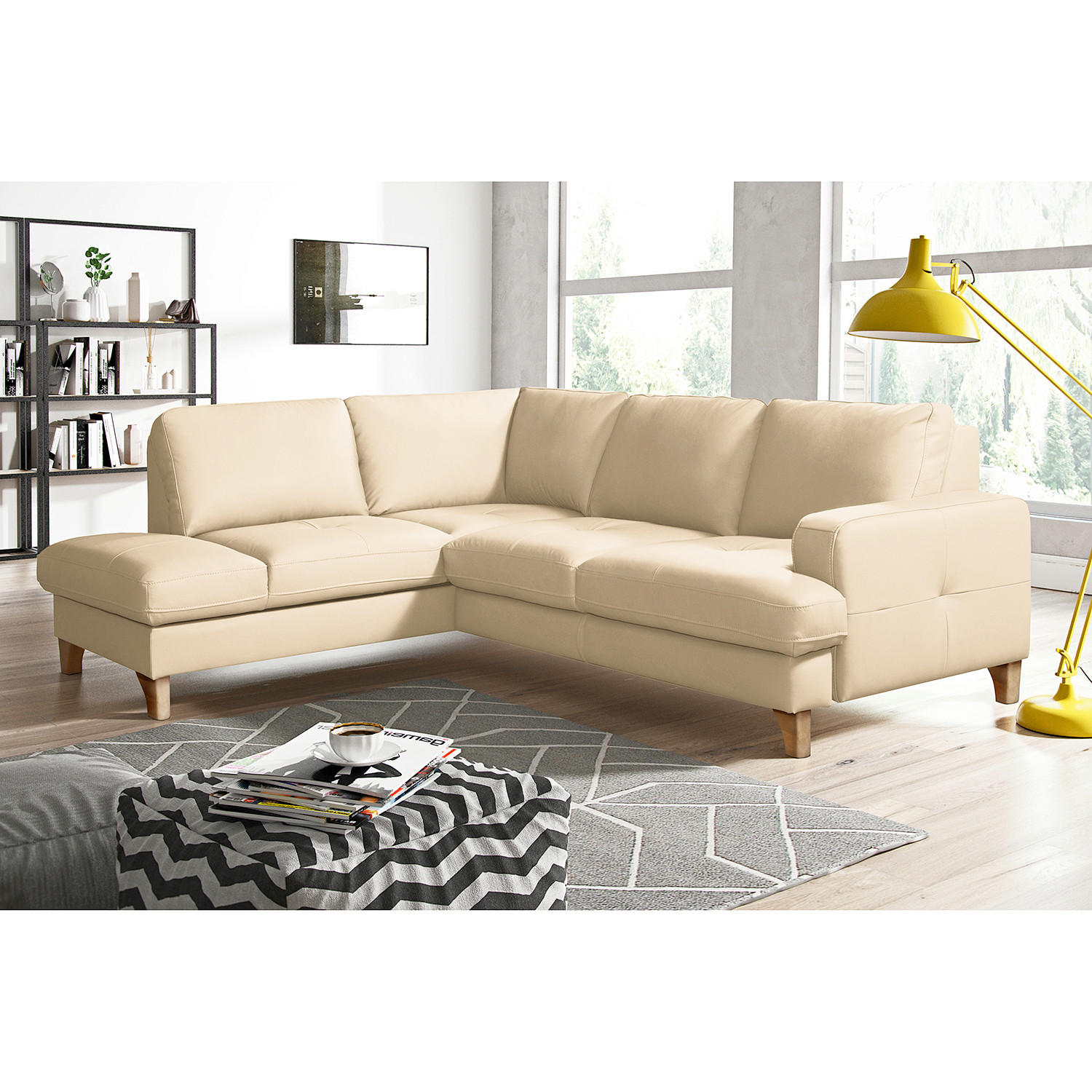 ECKSOFA Lederlook Echtleder Beige  - Beige/Buchefarben, Design, Leder/Holz (234/190cm) - Livetastic