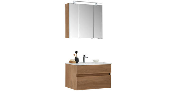 BADEZIMMER 3-teilig in 72 cm - Eiche dunkel/Weiß, Design, Keramik/Holzwerkstoff (72cm) - Novel
