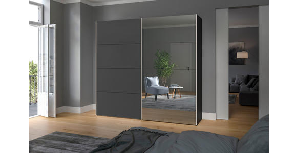 SCHWEBETÜRENSCHRANK  in Anthrazit, Schwarz  - Edelstahlfarben/Anthrazit, Design, Glas/Holzwerkstoff (253/236/65cm) - Carryhome