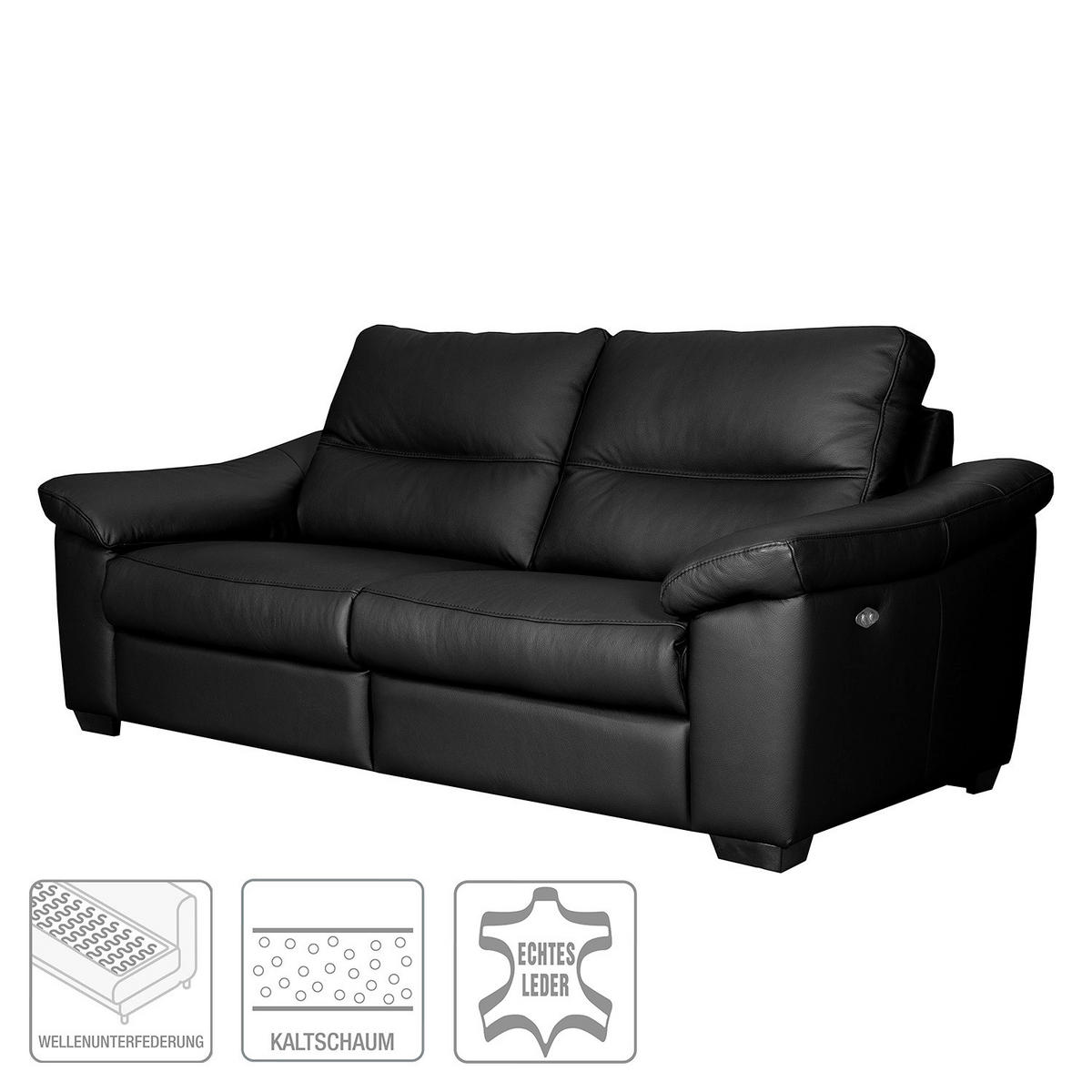 2,5-SITZER Echtleder Schwarz  - Schwarz, Design, Leder/Holz (214/97/97cm) - Livetastic