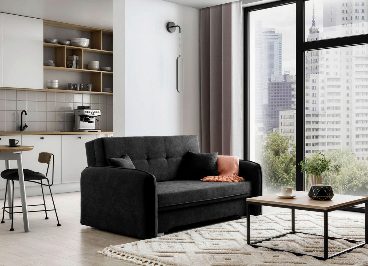 SCHLAFSOFA in Chenille Schwarz  - Silberfarben/Schwarz, Design, Kunststoff/Textil (155/105/75cm) - MID.YOU