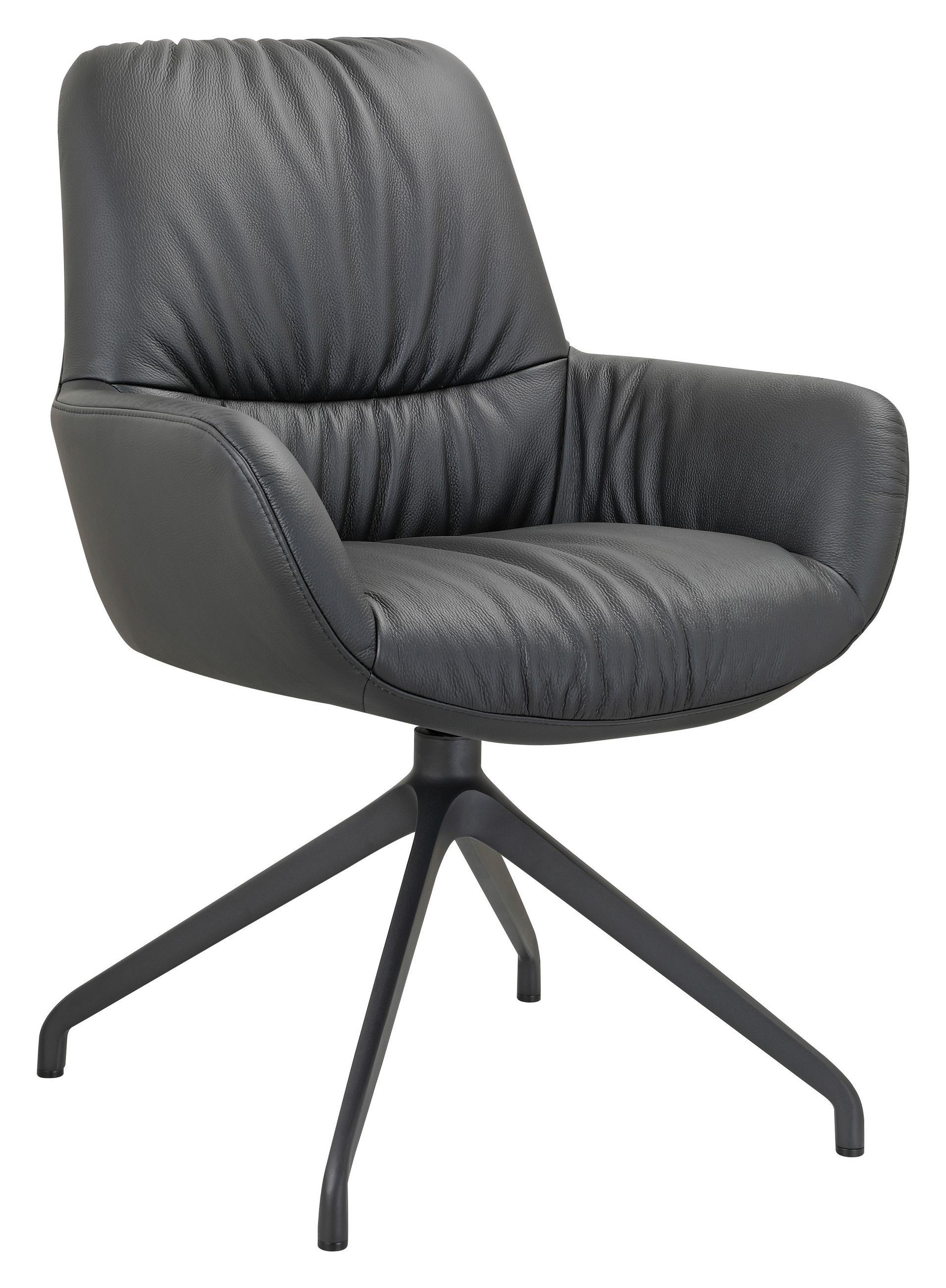 ARMLEHNSTUHL  Sitzfläche 360° drehbar, inklusive Armlehnen, automatische Rückholfunktion  Echtleder  Schwarz  - Schwarz, Design, Leder/Metall (64/89/65cm) - Dieter Knoll