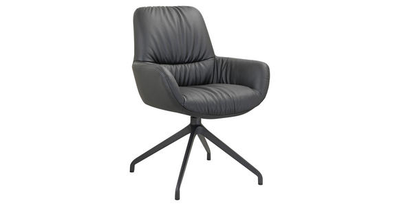 ARMLEHNSTUHL  Sitzfläche 360° drehbar, inklusive Armlehnen, automatische Rückholfunktion  Echtleder  Schwarz  - Schwarz, Design, Leder/Metall (64/89/65cm) - Dieter Knoll
