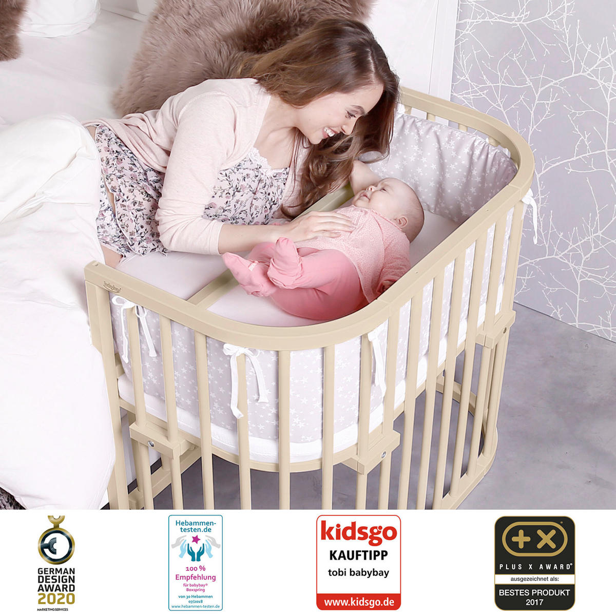 BEISTELLBETT  96/56,50/79 cm  - Beige, Basics, Holz (96/56,50/79cm) - Babybay