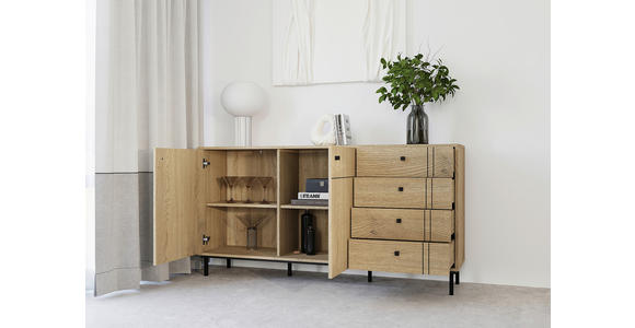 SIDEBOARD in 160,2/81,8/37 cm - Eichefarben/Schwarz, MODERN, Holzwerkstoff/Kunststoff (160,2/81,8/37cm) - Carryhome