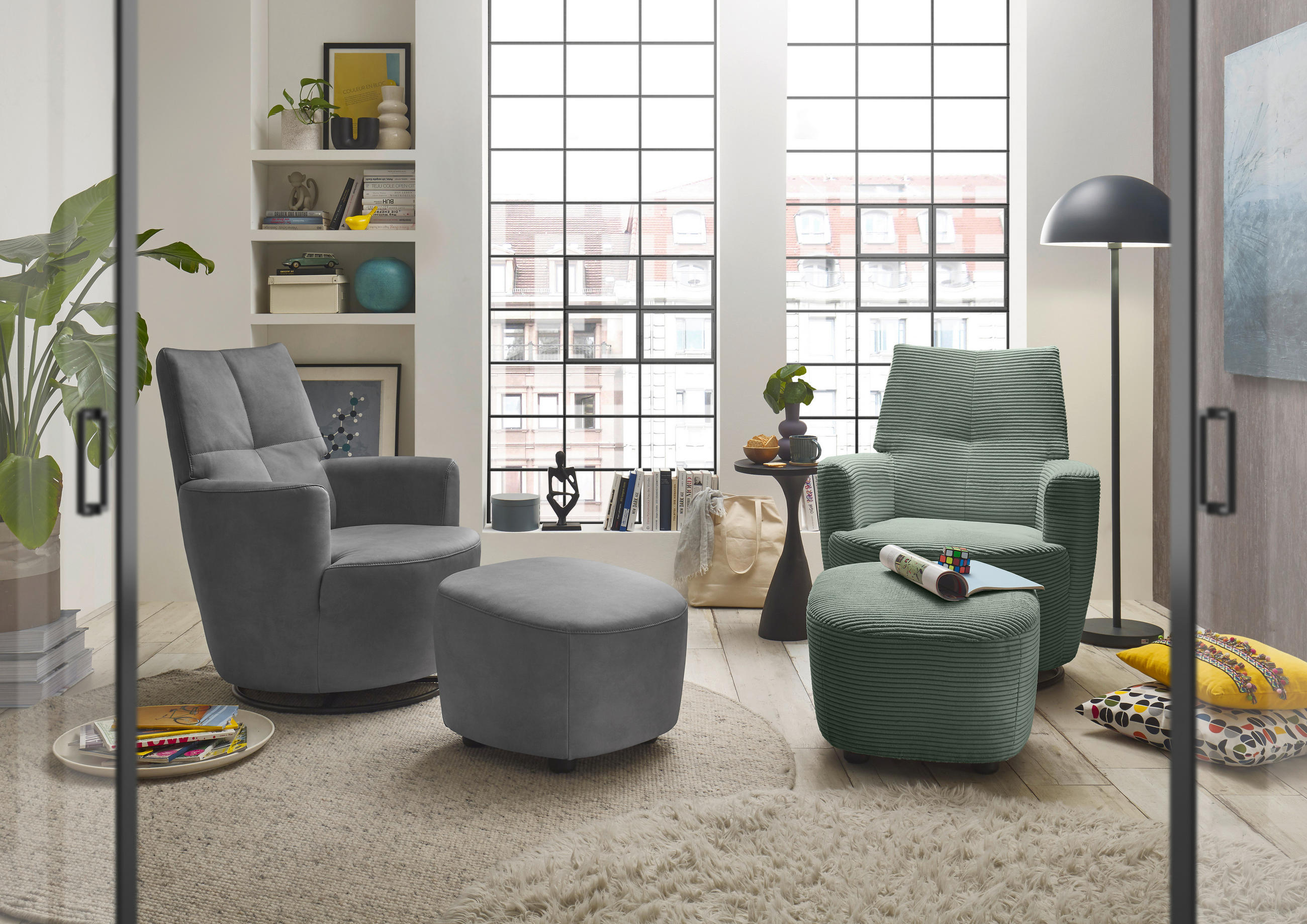 HOCKER Cord Olivgrün  - Schwarz/Olivgrün, Design, Kunststoff/Textil (54/41/57cm) - SetOne by Musterring
