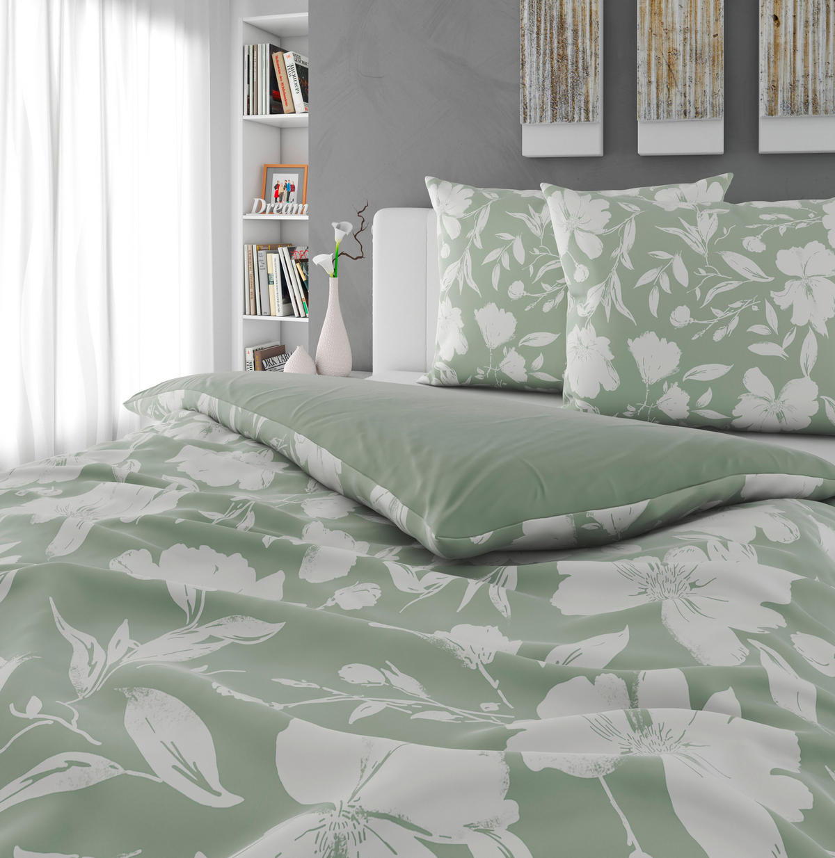 POSTELJINA SA DVA LICA Mavie 200/200 cm saten zelena, bela  - zelena/bela, Konvencionalno, tekstil (200/200cm) - Novel