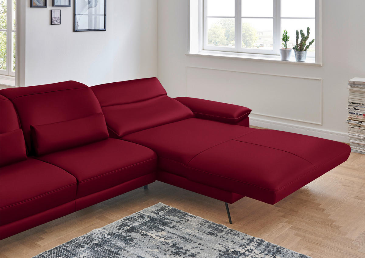 ECKSOFA in Echtleder Rot  - Rot/Schwarz, Design, Leder/Metall (328/193cm) - Dieter Knoll