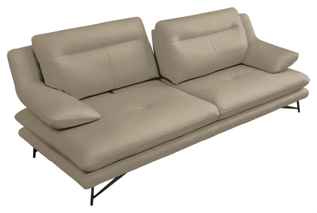 3-SITZER-SOFA in Leder Beige  - Beige, Design, Leder/Metall (215/90/109cm)