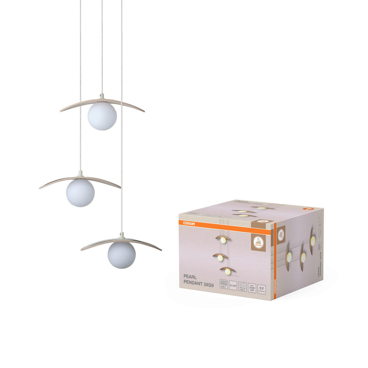 HÄNGELEUCHTE 34,5/33,7/150 cm  - Beige, Design, Glas/Textil (34,5/33,7/150cm) - Osram