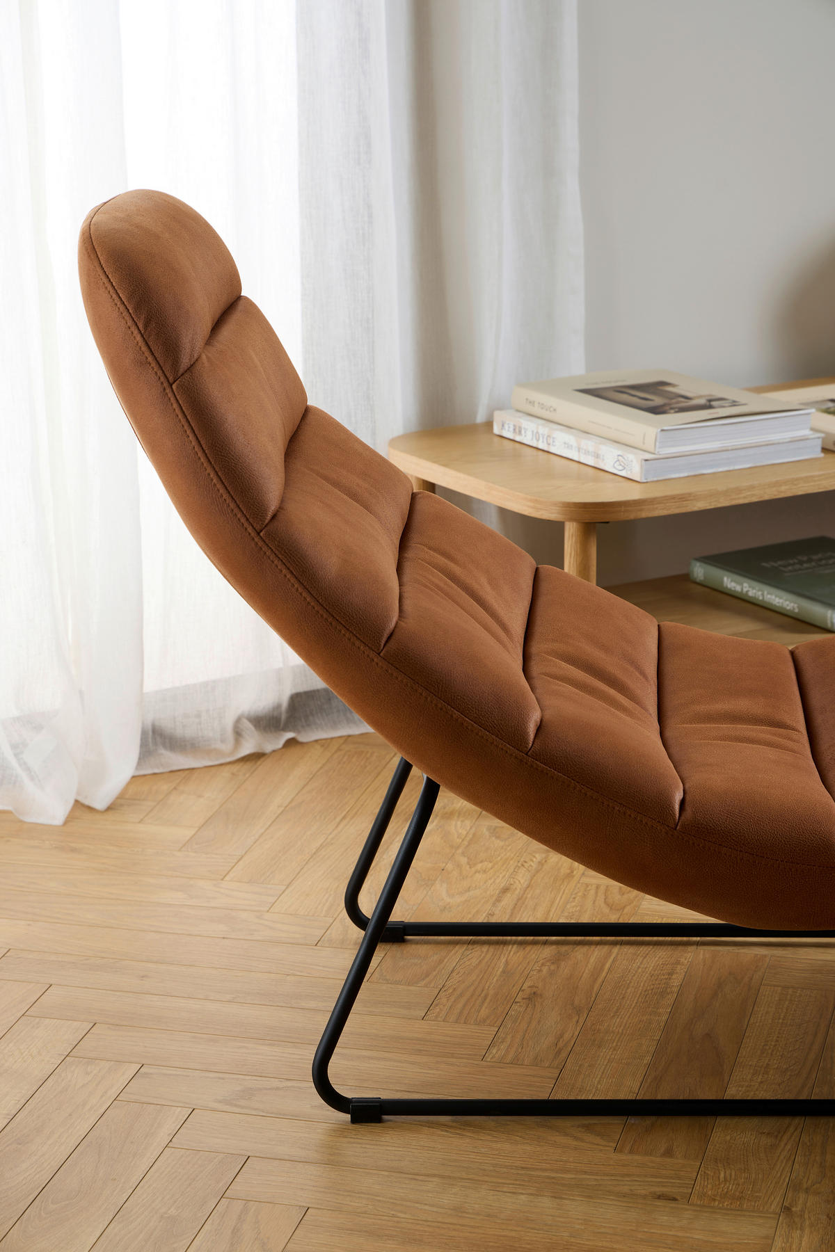 RELAXLIEGE in Lederlook Cognac  - Cognac/Schwarz, KONVENTIONELL, Textil/Metall (63/86/156cm)