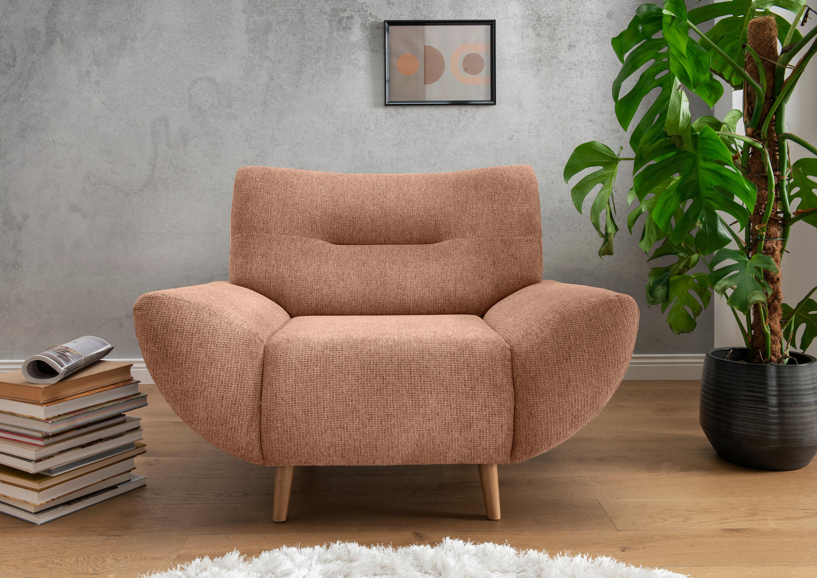SESSEL Chenille Koralle    - Wildeiche/Koralle, MODERN, Holz/Textil (111/81/90cm) - MID.YOU