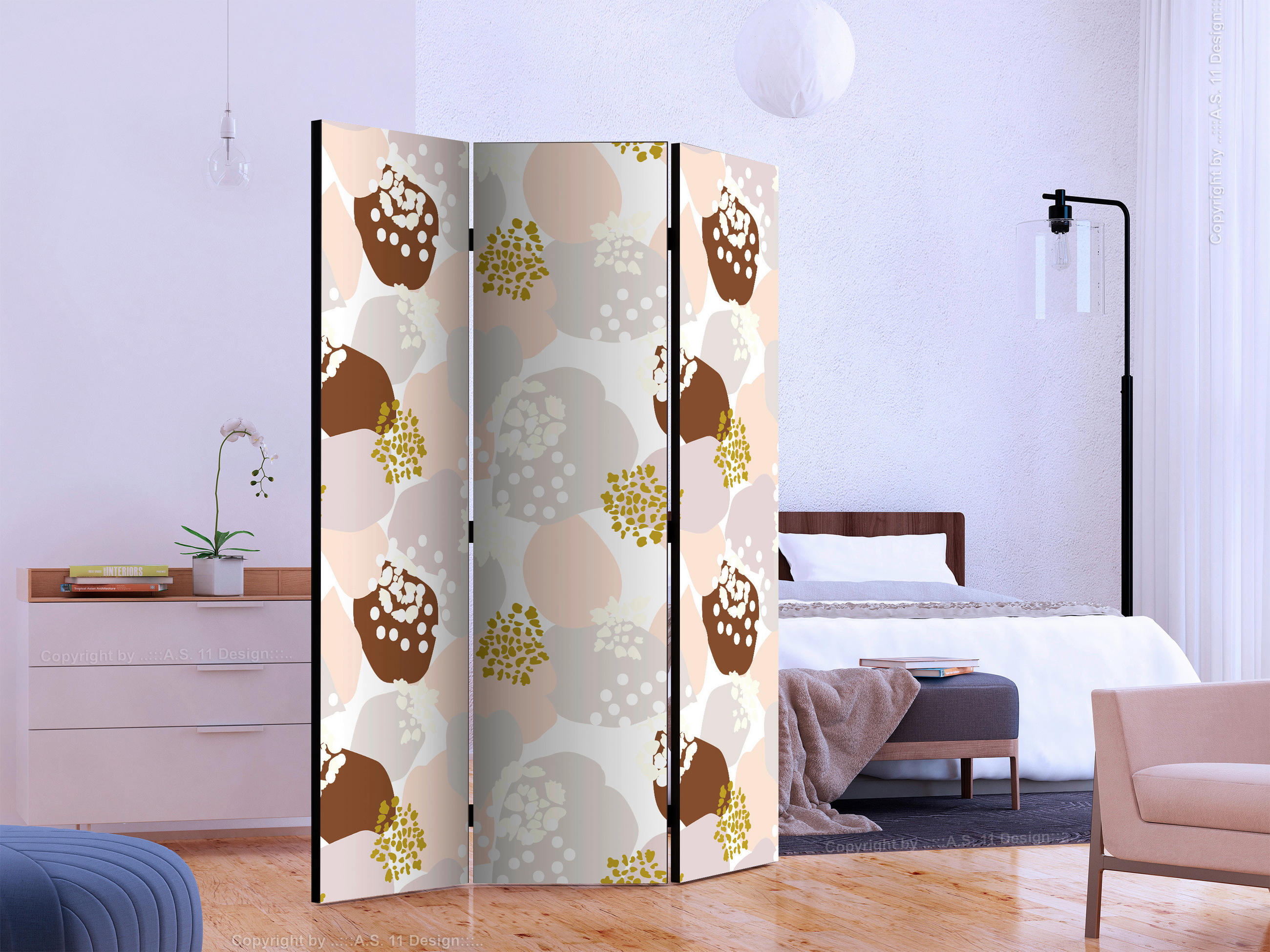 PARAVENT mit 3  Flügel - Braun/Weiß, Basics, Holz/Textil (135/172/3cm) - artgeist