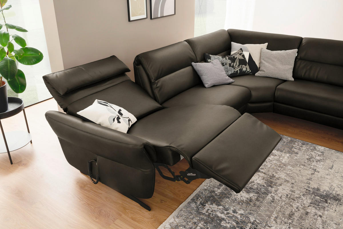 ECKSOFA Graubraun Echtleder  - Graubraun/Schwarz, Design, Leder/Metall (286/258cm) - Schöner Wohnen
