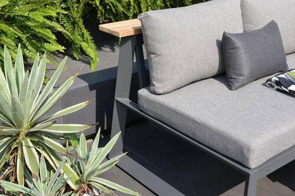 GARTENBANK 201/85/89 cm  in Anthrazit, Dunkelgrau, Beige, Teakfarben  - Dunkelgrau/Anthrazit, Design, Holz/Textil (201/85/89cm) - Amatio