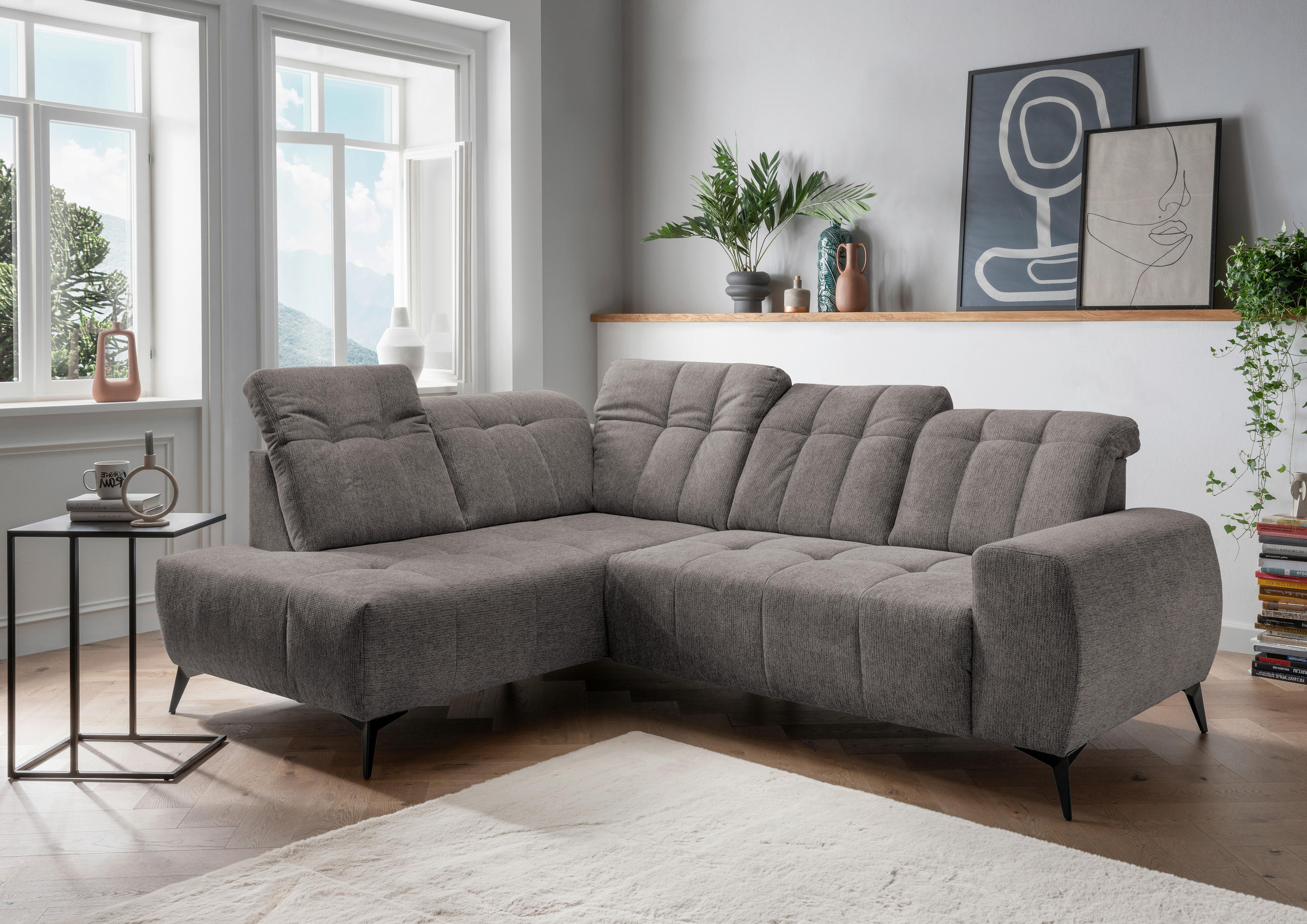 ECKSOFA in Chenille Graubraun - Graubraun/Schwarz, Modern, Textil/Metall (200/261cm) - Livetastic