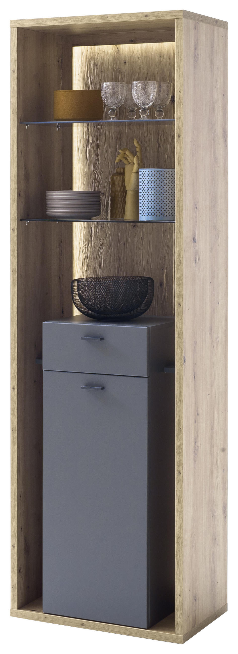 VITRINE in Grau, Eichefarben  - Eichefarben/Grau, Design, Glas/Holzwerkstoff (66/209/40cm) - MID.YOU