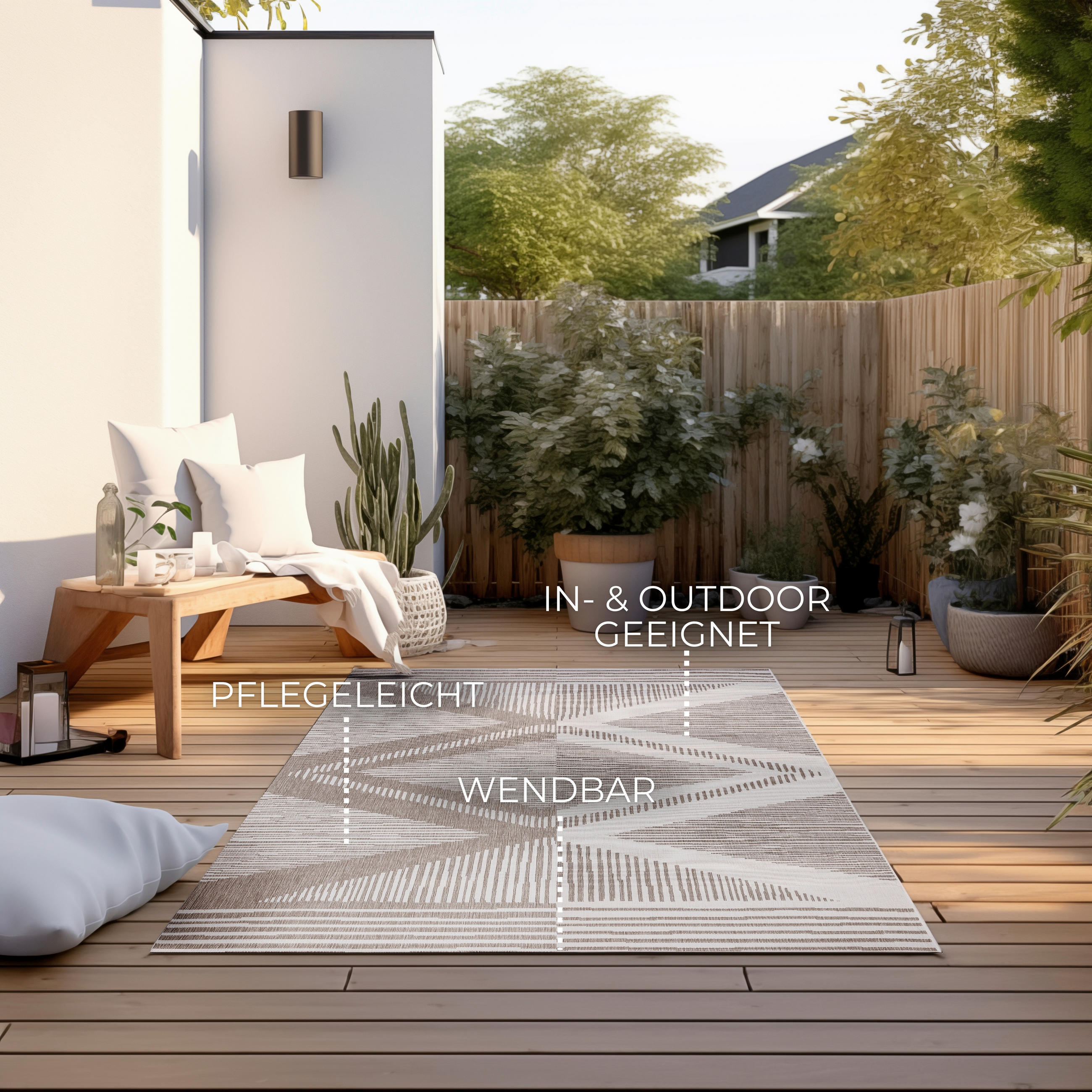 OUTDOORTEPPICH 120/170 cm Gemini Weiß, Cappuccino  - Weiß/Cappuccino, Design, Kunststoff (120/170cm)