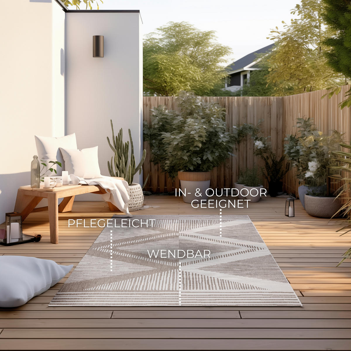 OUTDOORTEPPICH 120/170 cm Gemini Weiß, Cappuccino  - Weiß/Cappuccino, Design, Kunststoff (120/170cm)