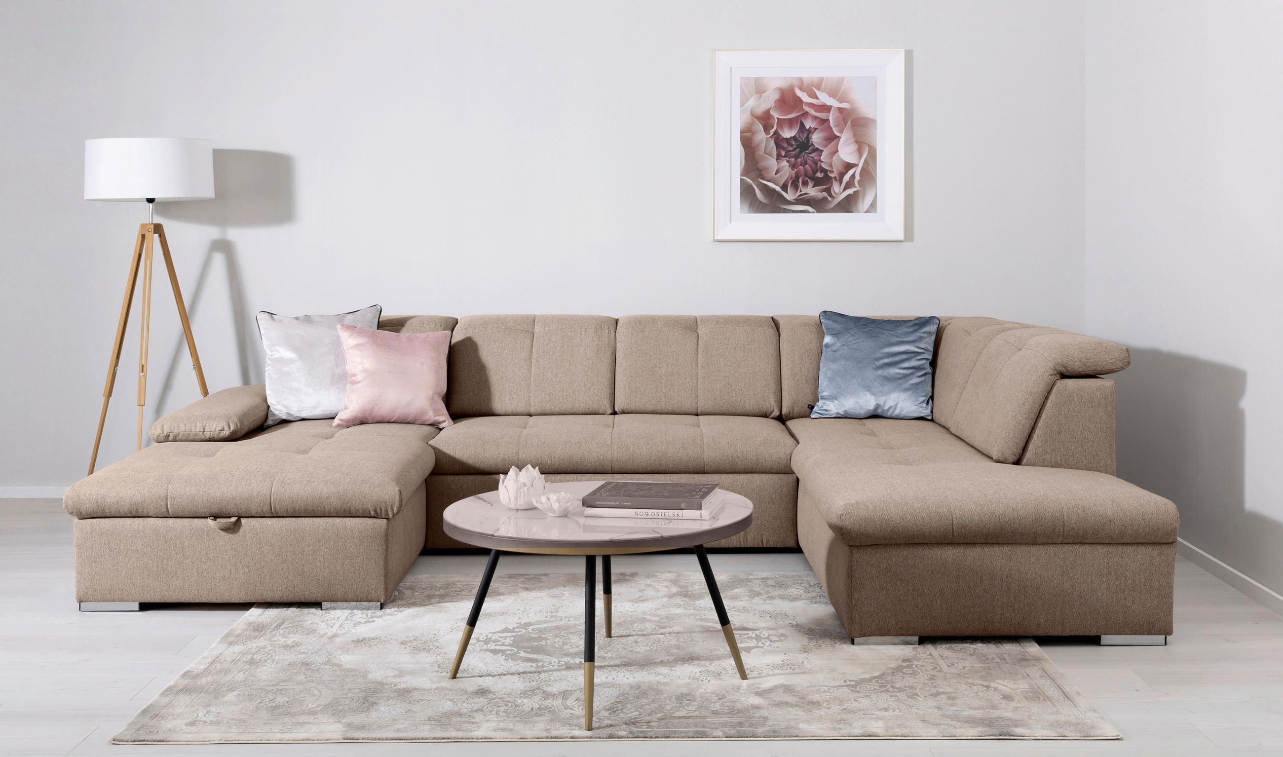 WOHNLANDSCHAFT in Hellbraun  - Hellbraun/Grau, Design, Textil/Metall (173/328/215cm) - MID.YOU