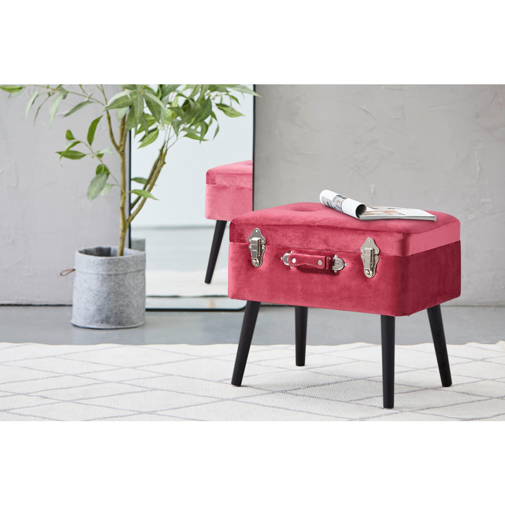 Thumbnail - Xora Hocker, Schwarz, Bordeaux, Holz, Textil, Kiefer, rechteckig, 50x46x35 cm, Stauraum, Wohnzimmer, Hocker, Sitzhocker