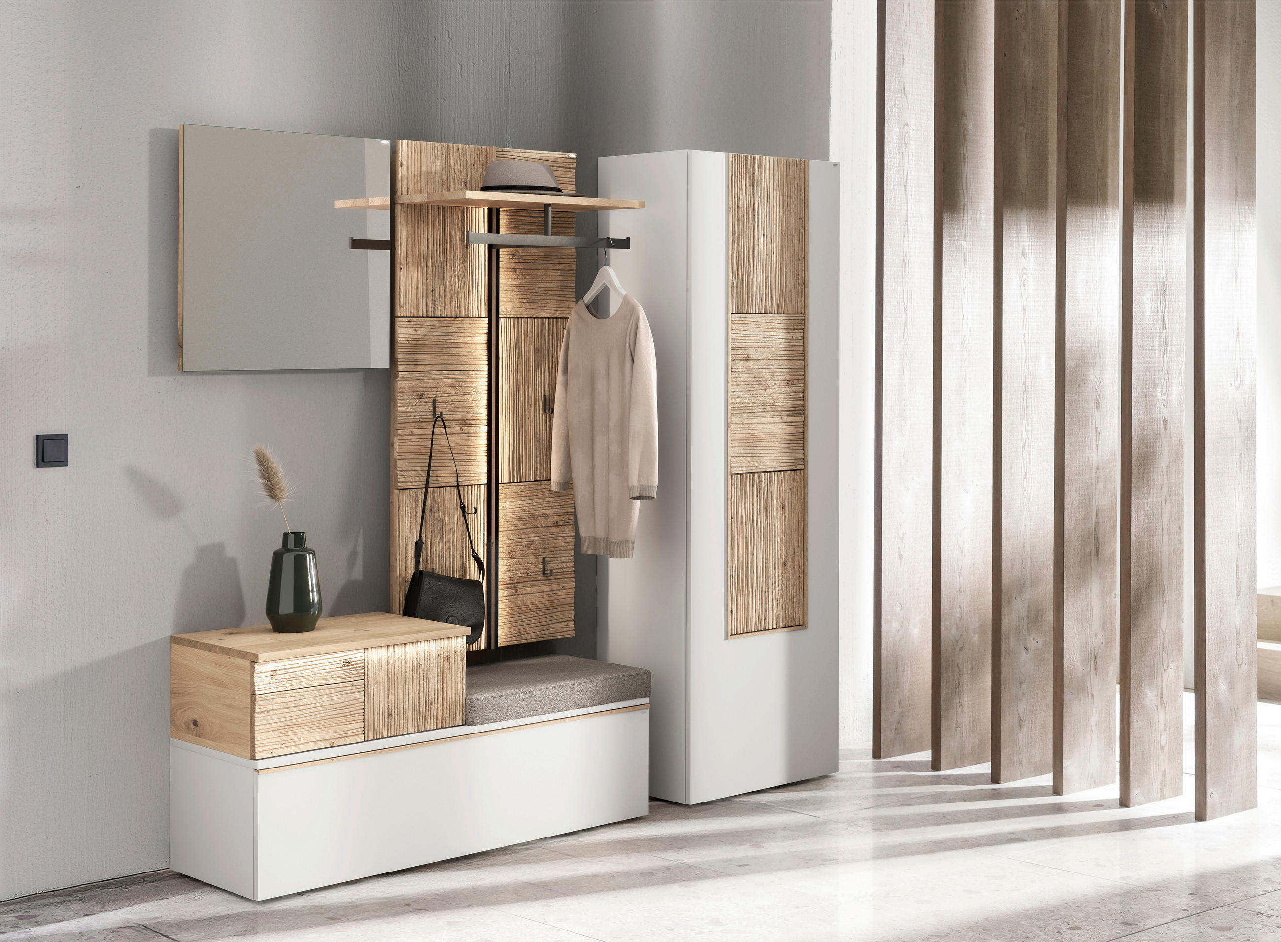 GARDEROBE 4-teilig  in 208/194/42,9 cm  - Wildeiche/Weiss, Design, Glas/Holz (208/194/42,9cm) - Voglauer