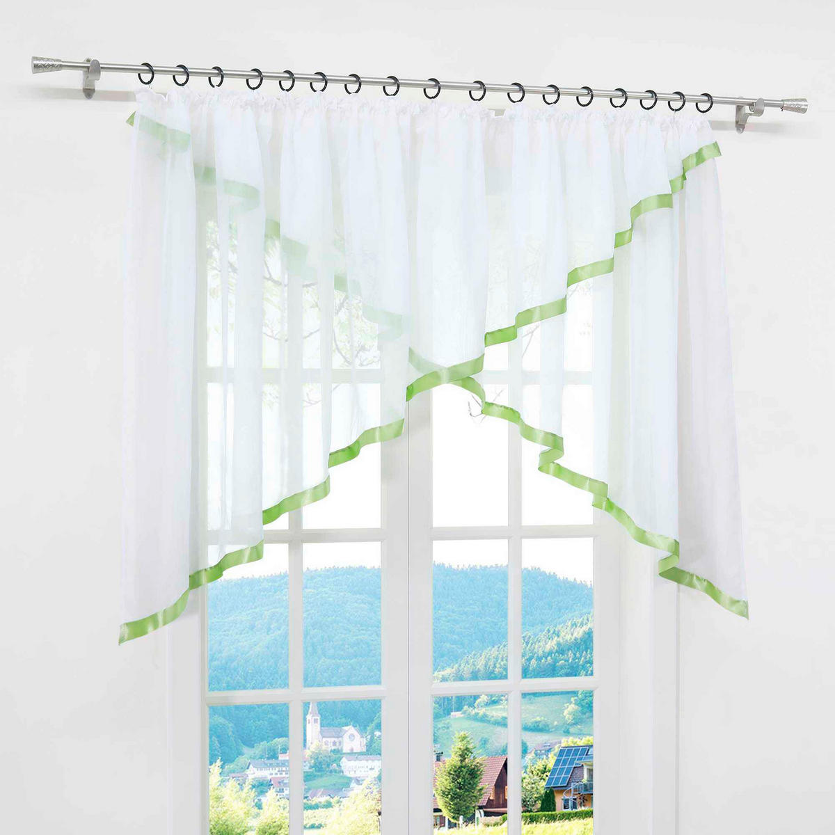 KURZGARDINE   300/100 cm   - Weiß/Grün, Basics, Textil (300/100cm)