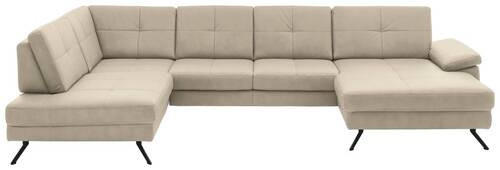 WOHNLANDSCHAFT in Lederlook, Mikrofaser Beige  - Beige/Schwarz, Design, Textil/Metall (220/345/179cm) - Beldomo System