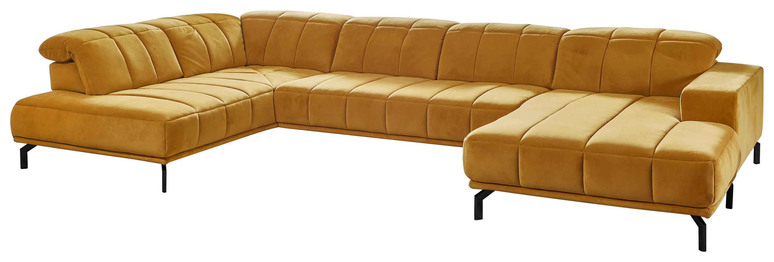 WOHNLANDSCHAFT Velours Currygelb  - Currygelb/Schwarz, Design, Textil/Metall (219/383/195cm) - Beldomo Style