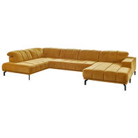 WOHNLANDSCHAFT  in Velours Currygelb  - Currygelb/Schwarz, Design, Textil/Metall (219/383/195cm) - Beldomo Style