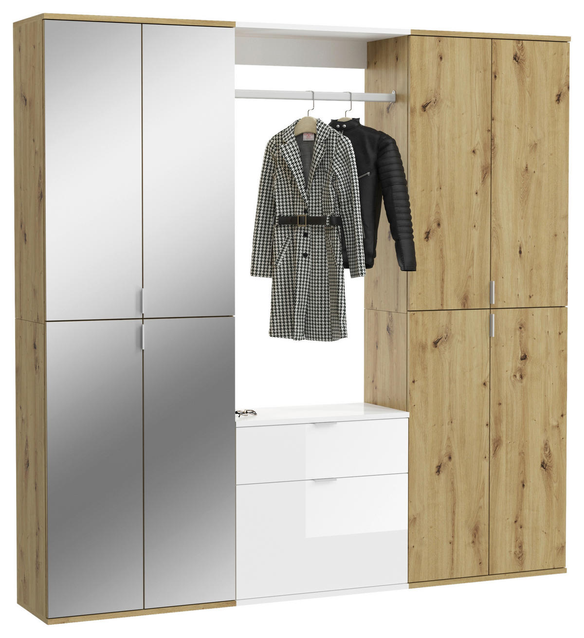 GARDEROBE 3-teilig  in 183/193/34 cm  - Weiß Hochglanz, KONVENTIONELL, Glas/Holzwerkstoff (183/193/34cm) - MID.YOU