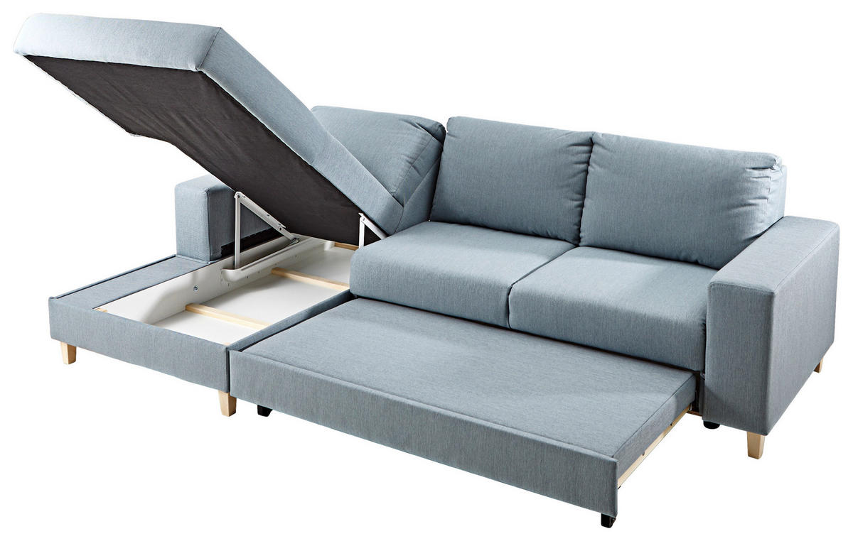 ROHOVÁ SEDAČKA, textil, světle modrá - světle modrá/barvy buku, Design, dřevo/textil (160/260cm) - Ti'me