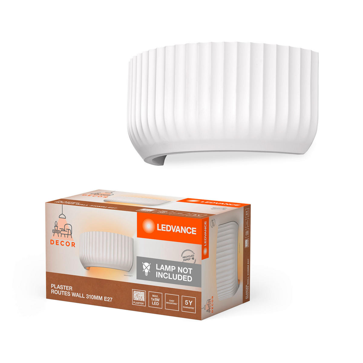 WANDLEUCHTE 30,8/12,6/13,5 cm   - Weiß, Natur, Stein (30,8/12,6/13,5cm) - Ledvance