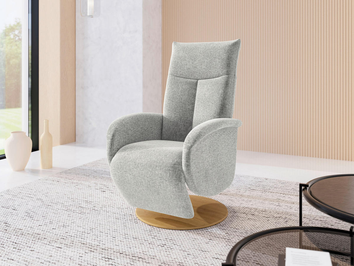 RELAXSESSEL GLENDALE E Flachgewebe Kopfteilverstellung, Rücken echt    - Eichefarben/Hellgrau, KONVENTIONELL, Holzwerkstoff/Textil (75/112/82cm) - Sit & More