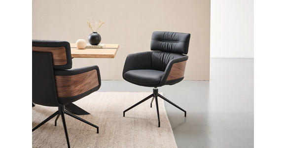 ARMLEHNSTUHL  in Eisen Echtleder pigmentiert  - Walnussfarben/Schwarz, Design, Leder/Holz (62/92/66cm) - Dieter Knoll