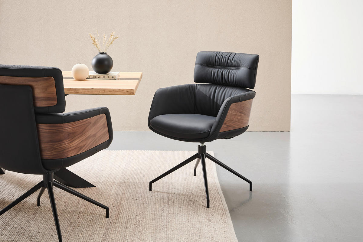 ARMLEHNSTUHL Eisen Echtleder pigmentiert  - Walnussfarben/Schwarz, Design, Leder/Holz (62/92/66cm) - Dieter Knoll