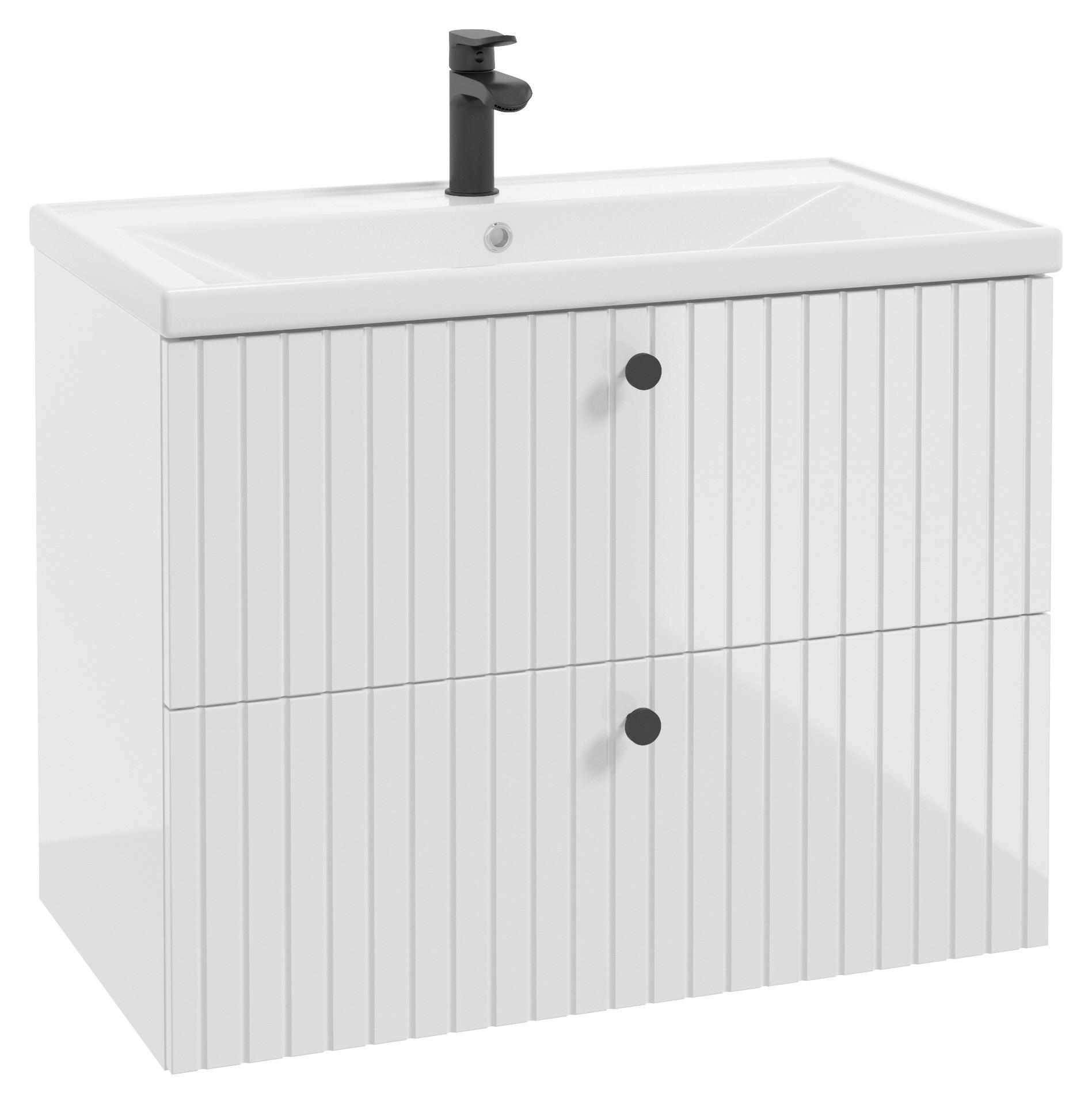 SKŘÍŇKA S UMYVADLEM, vysoce lesklá bílá, vysoce lesklá bílá, 80 cm - bílá/černá, Moderní, kov/kompozitní dřevo (80cm) - MID.YOU