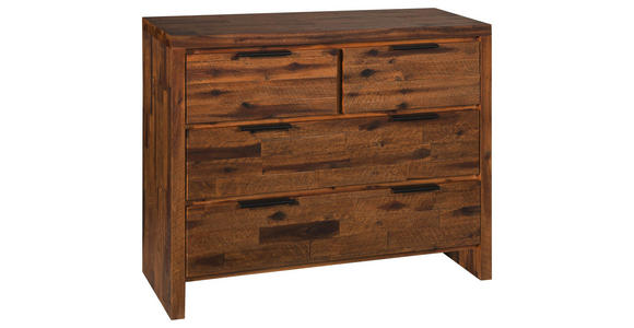 KOMMODE Akazie massiv gebeizt Akaziefarben - Schwarz/Akaziefarben, Natur, Holz/Metall (100/85/40cm) - Linea Natura