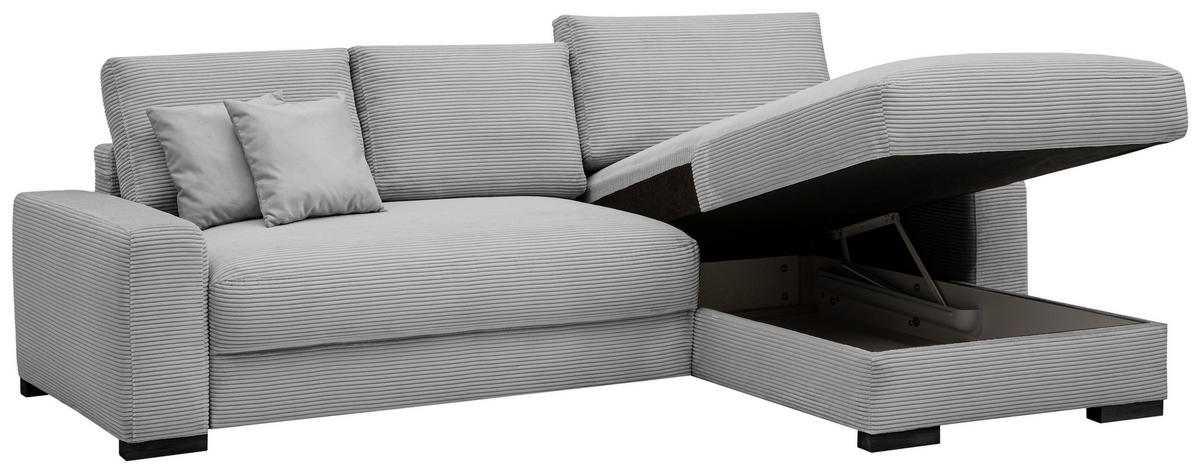 ECKSOFA in Cord Hellgrau  - Hellgrau/Schwarz, Design, Holz/Textil (264/184cm) - Stylife