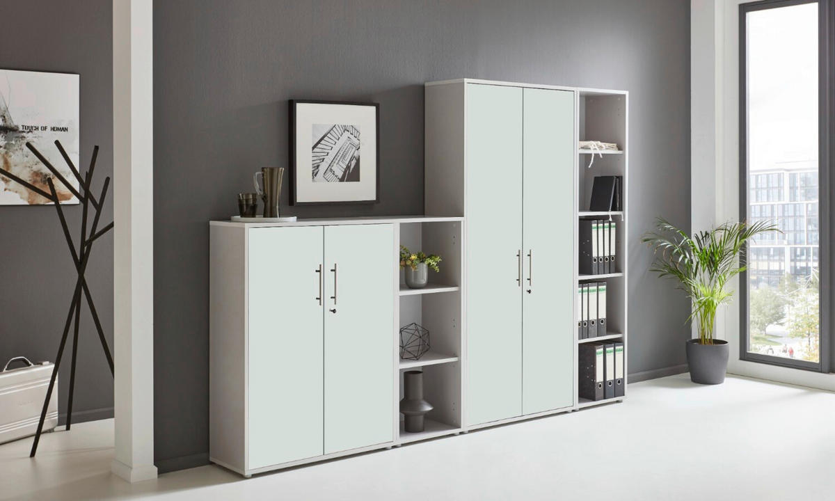 BÜRO erweiterbar, abschließbar Grau, Weiß - Weiß/Grau, MODERN, Holzwerkstoff/Metall - MID.YOU