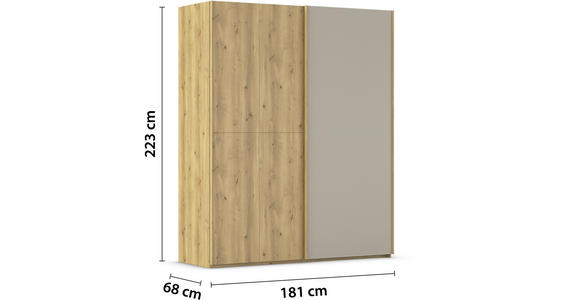 SCHWEBETÜRENSCHRANK 180/223/68 cm 2-türig Eichefarben, Fango  - Fango/Eichefarben, Design, Glas/Holz (180/223/68cm) - Novel