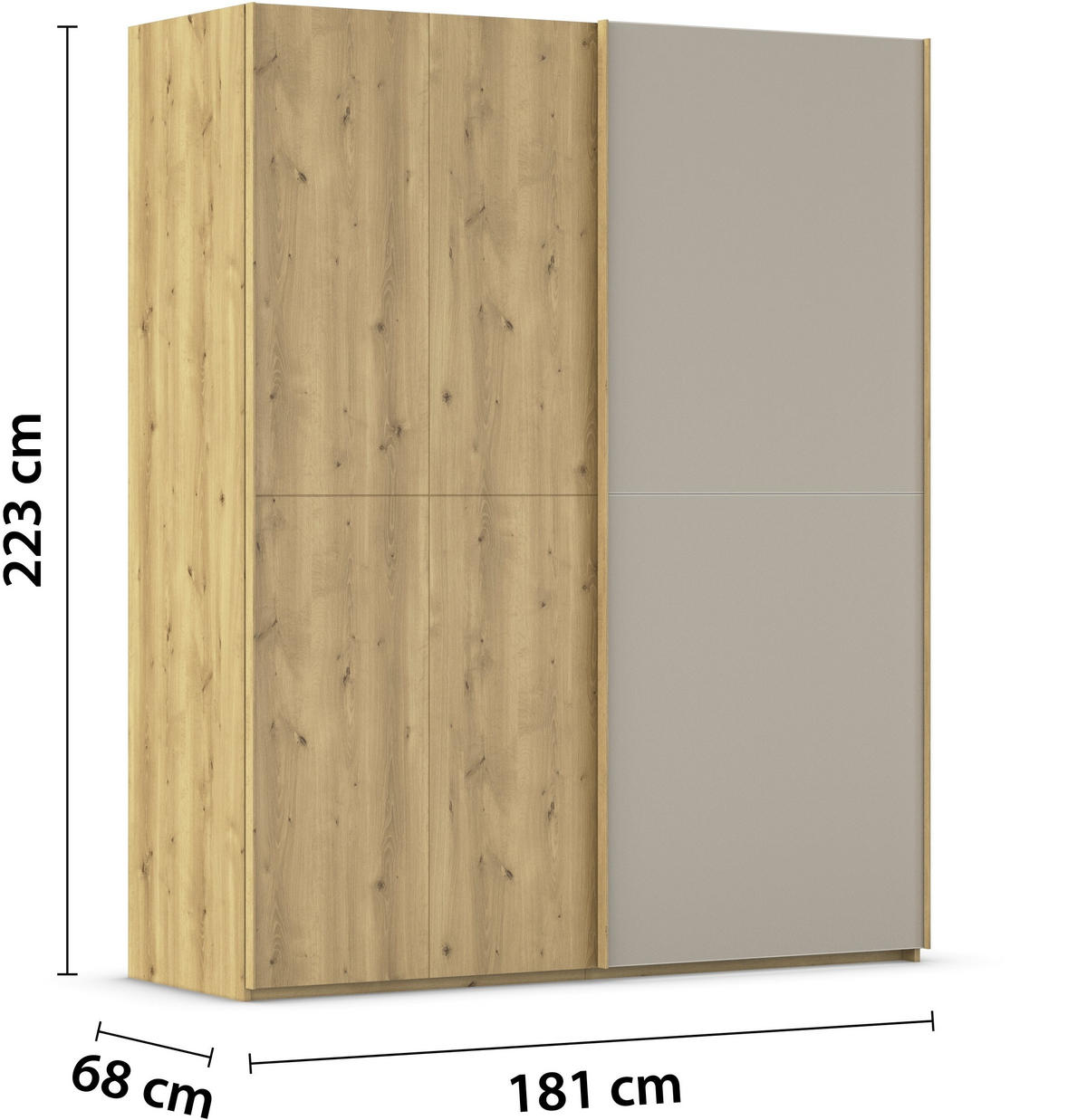 SCHWEBETÜRENSCHRANK 180/223/68 cm 2-türig Eichefarben, Fango  - Fango/Eichefarben, Design, Glas/Holz (180/223/68cm) - Novel