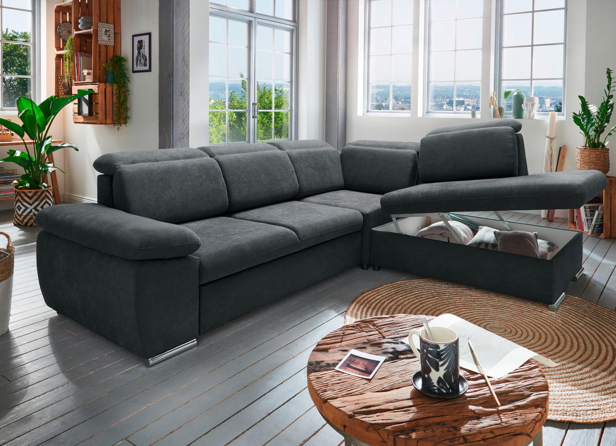ECKSOFA Anthrazit Mikrofaser  - Chromfarben/Anthrazit, Design, Textil/Metall (283/228cm) - Livetastic