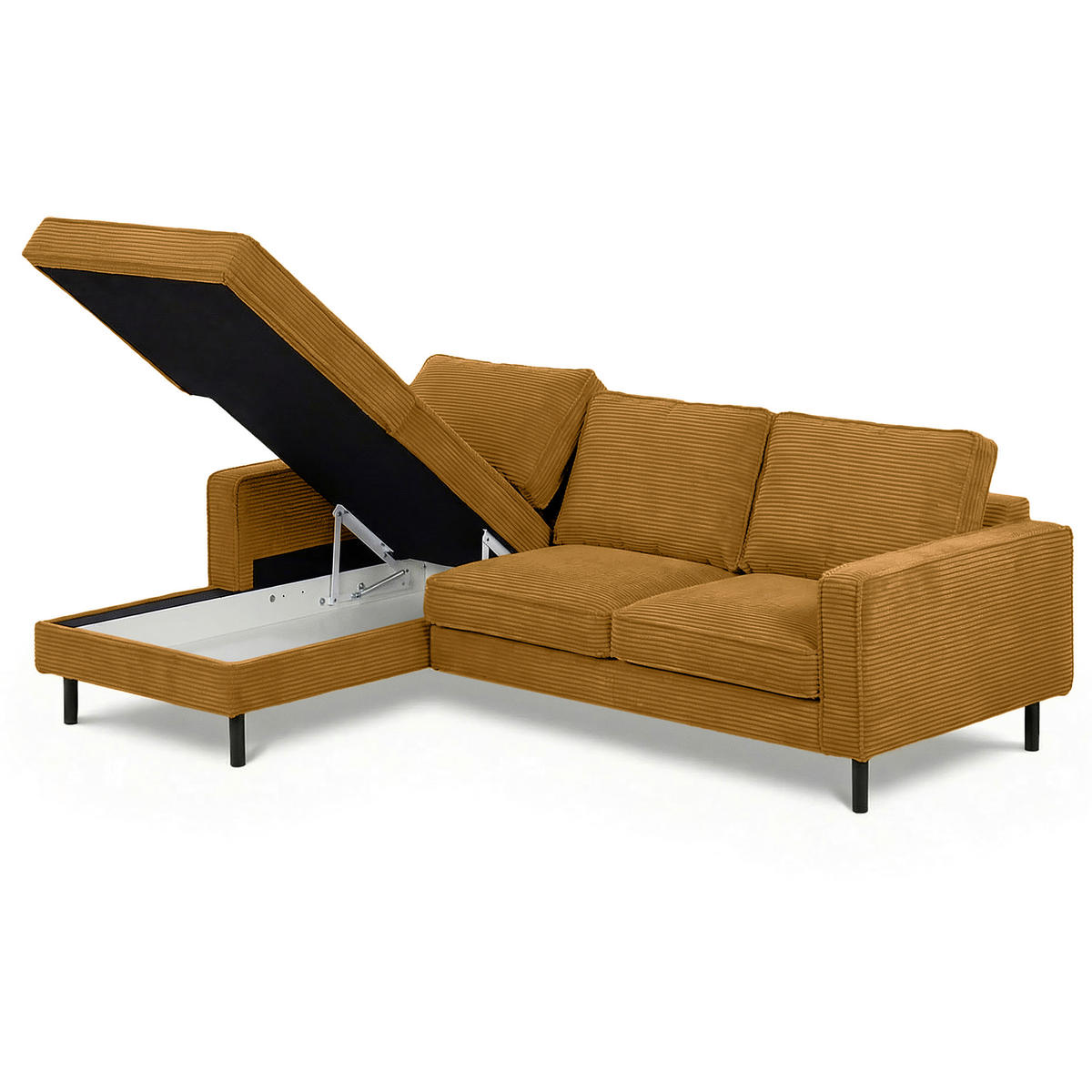 ECKSOFA Cord Senfgelb  - Senfgelb/Schwarz, Design, Textil/Metall (166/238cm) - Livetastic