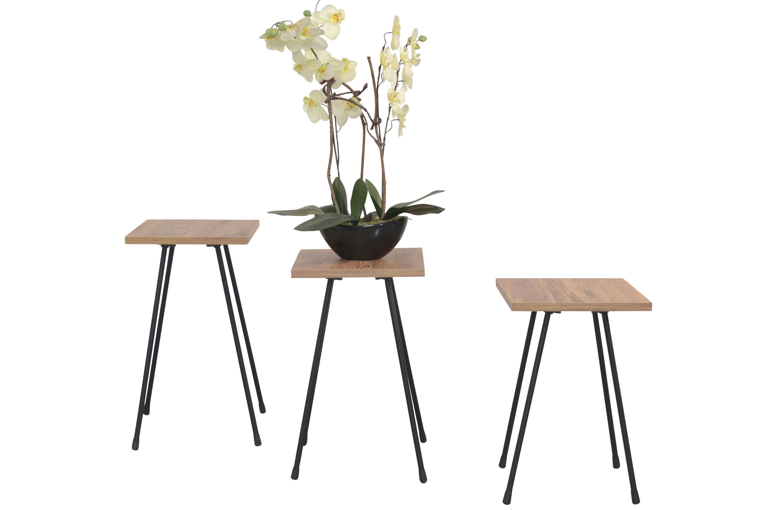 Thumbnail - Mid.you Beistelltischset, Eiche, Metall, Holzwerkstoff, 3-teilig, Uni, quadratisch, Rundrohr, 29x52x29 cm, einfacher Auf...