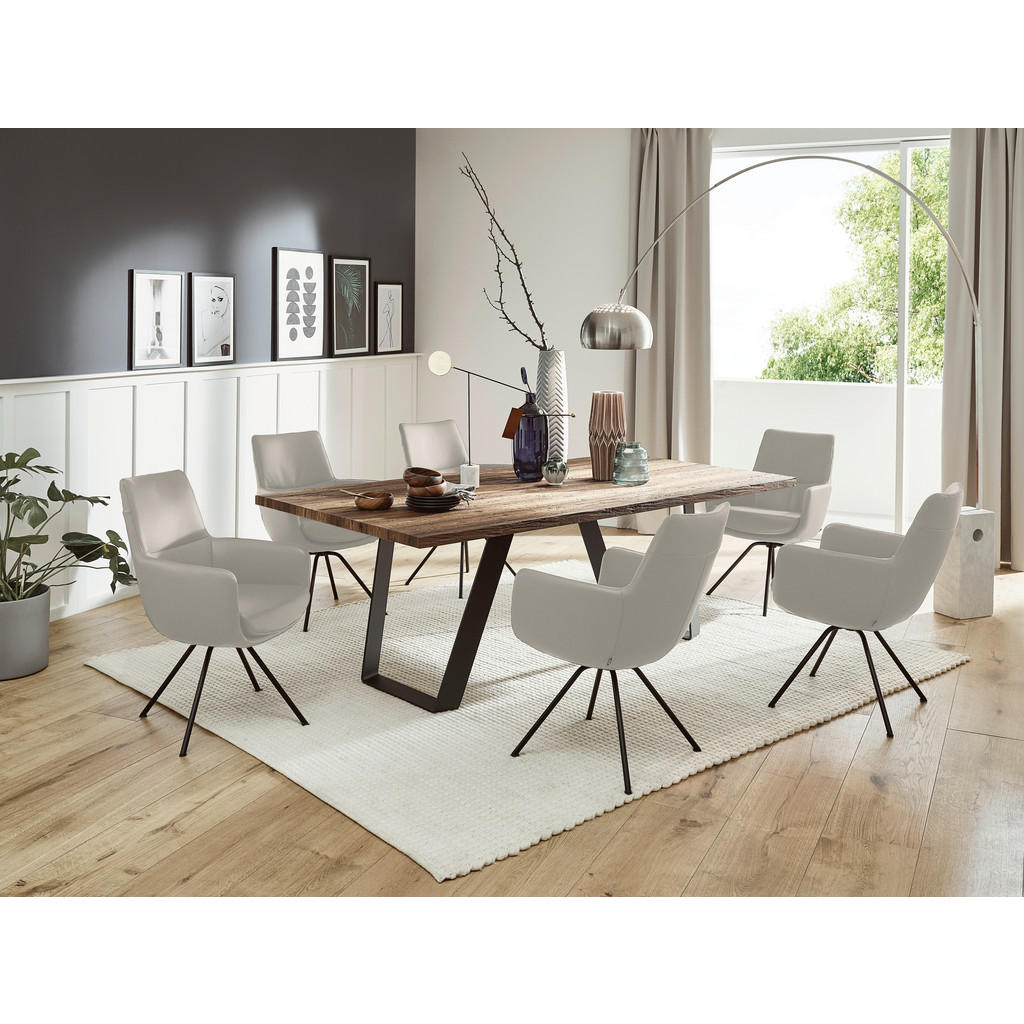 Thumbnail - Dieter Knoll Armlehnstuhl, Creme, Schwarz, Metall, Leder, Semi-Anilinleder, Rundrohr, 60x90x61 cm, Beinauswahl, Lederaus...