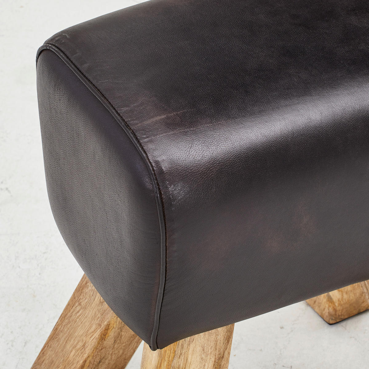 TABURET, dřevo, kůže, 42/45/35 cm - černá/přírodní barvy, Lifestyle, dřevo/kůže (42/45/35cm) - Livetastic