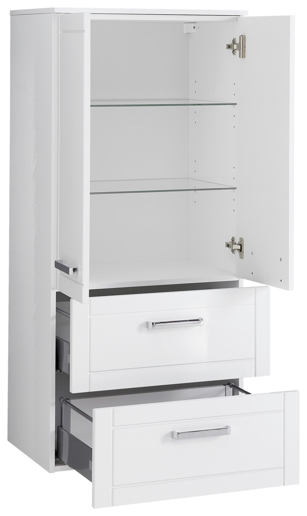 MIDISCHRANK 60,2/130/42,6 cm  - Chromfarben/Weiß Hochglanz, MODERN, Glas/Holzwerkstoff (60,2/130/42,6cm) - Sadena