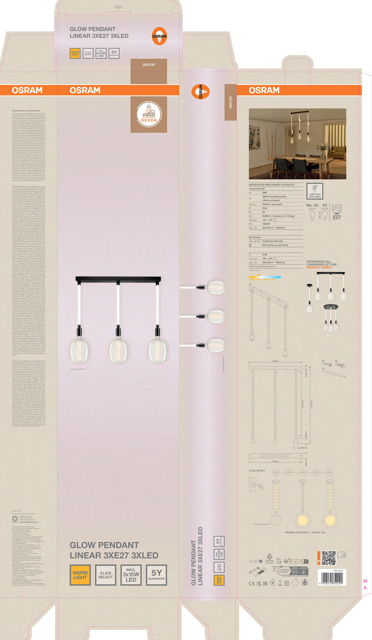 LED-HÄNGELEUCHTE 70/6/117,5 cm   - Schwarz, Basics, Metall (70/6/117,5cm) - Osram