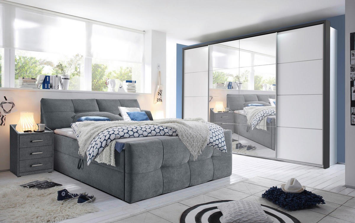 BOXBETT 180/200 cm  in Anthrazit  - Anthrazit/Schwarz, MODERN, Kunststoff/Textil (180/200cm) - MID.YOU